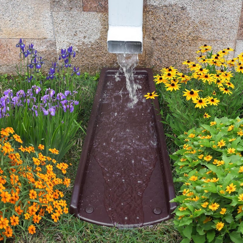 Ogutter Splash Blocks for Gutters Downspouts, 24" Downspout Extensions for Rain Water Drainage, Thickened Gutter Splash Guard with Fixing Piles(2 Pack, Brown) - Image 5